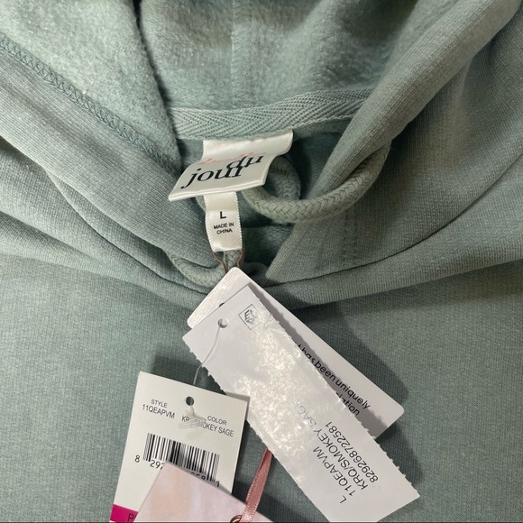 Belle du Jour Womens Pullover Hoodie Large L Cobalt Green Front Pocket Stretch - Picture 14 of 15